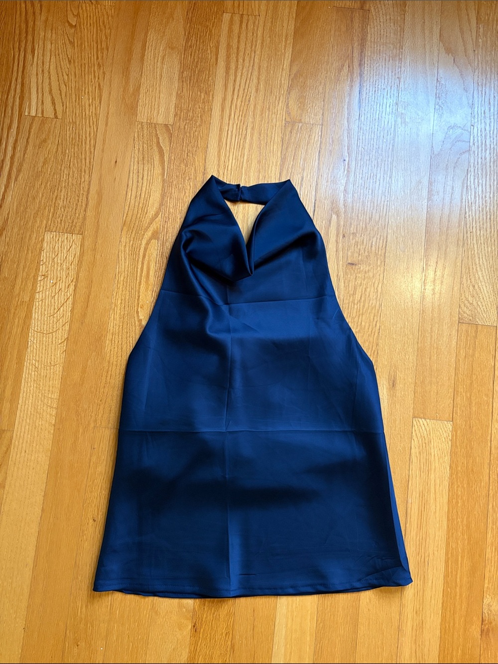 Amazon Women's Navy Halter Satin Cowl Neck Tank